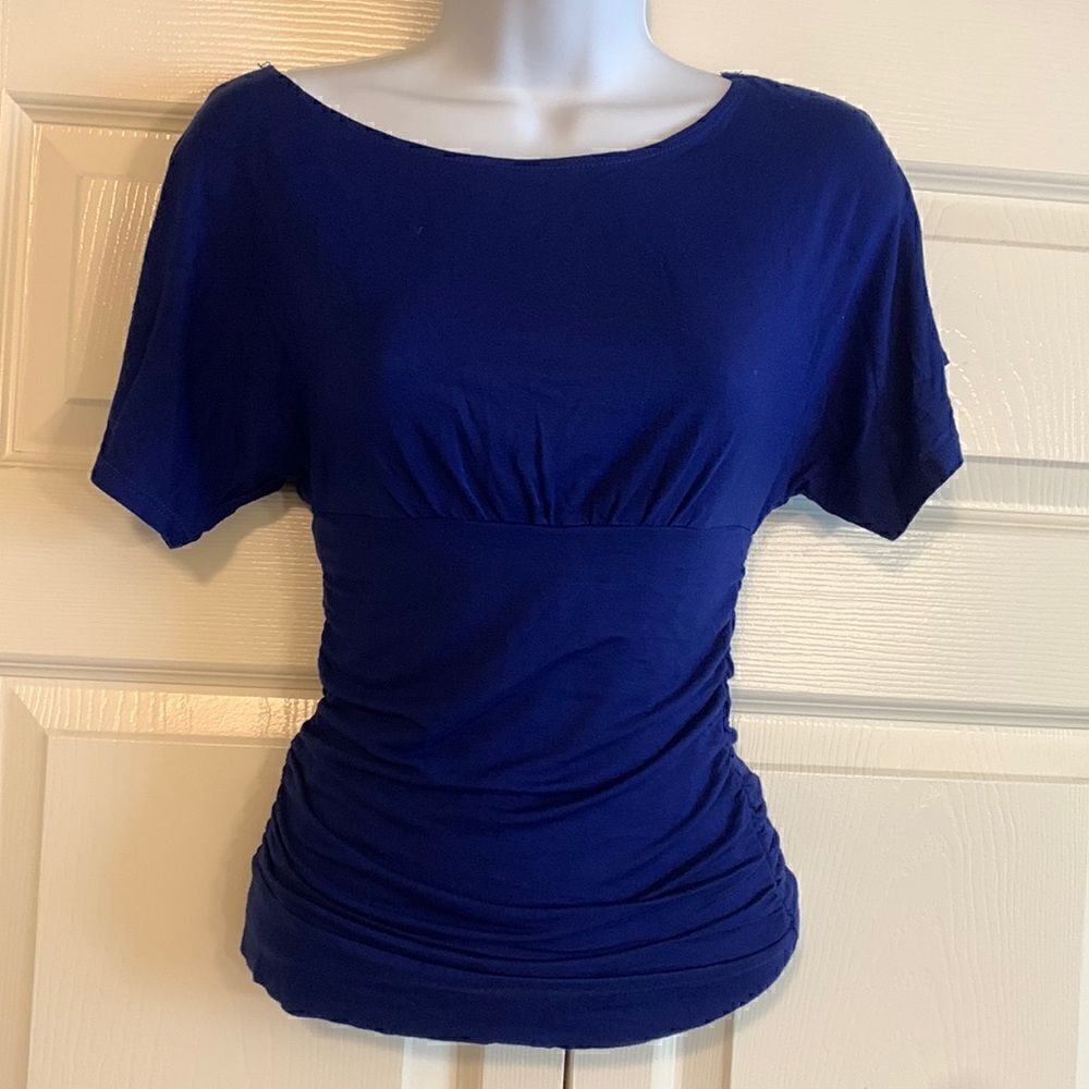CMM, scoop neck, scrunched for fit, open strap back, short sleeve, Small
